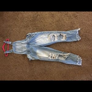 Distressed overalls
